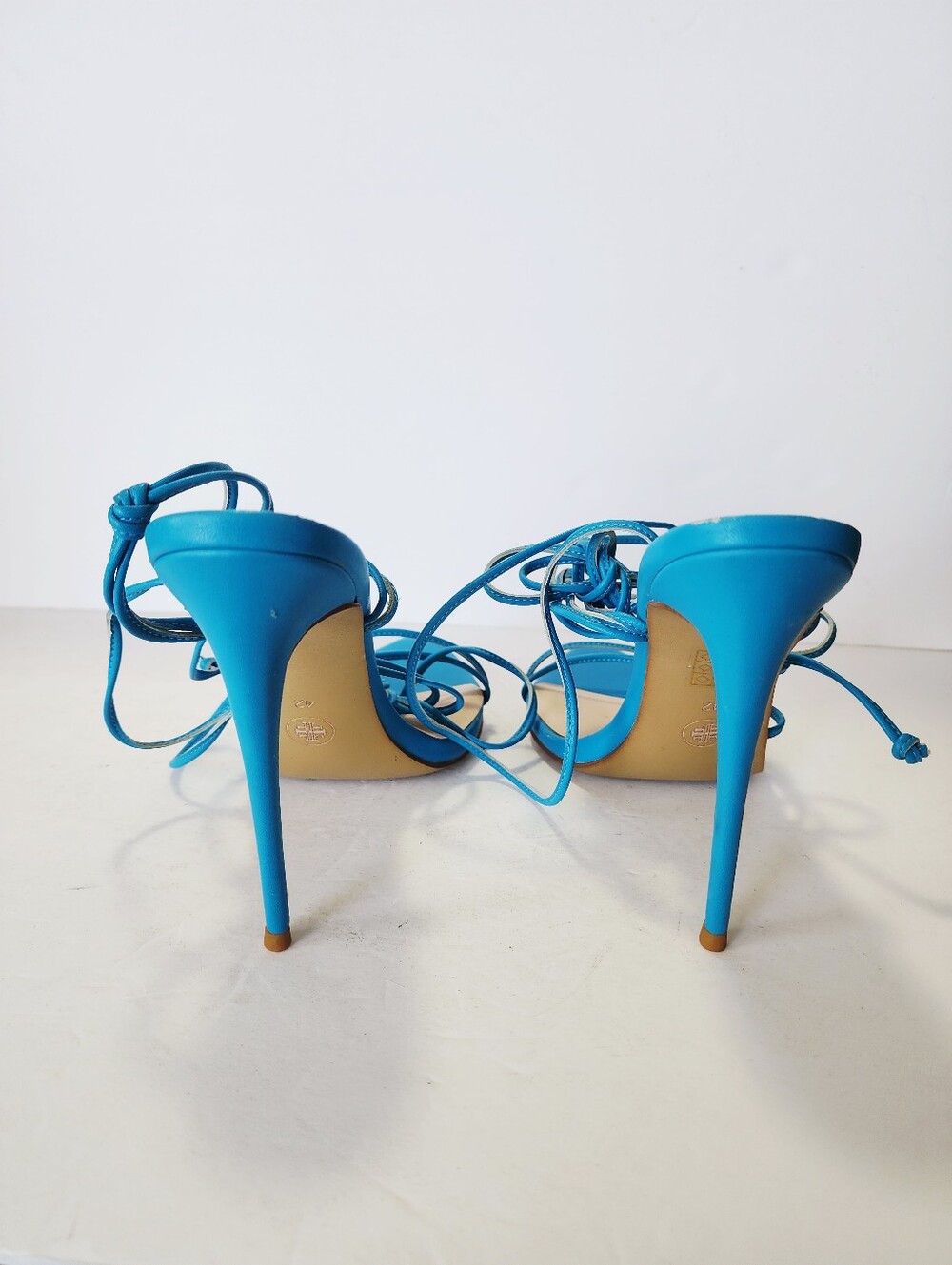Femme LA Kika Lace Up Blue Strappy Stiletto Sandals with Ankle Wrap Size 42 - Picture 5 of 8